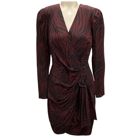 ALTUZARRA BLACK / RED PRINTED LONG SLEEVED SILK CREPE DRESS - Picture 1 of 5